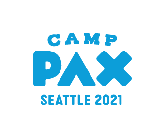 Blue text with the words "Camp PAX Seattle 2021"