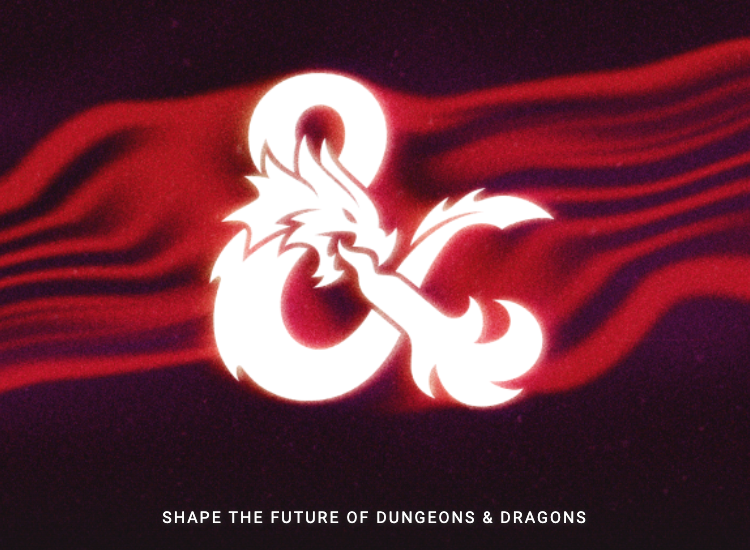 a glowing white Dungeons & Dragons logo over the words "Shape the future of Dungeons & Dragons"