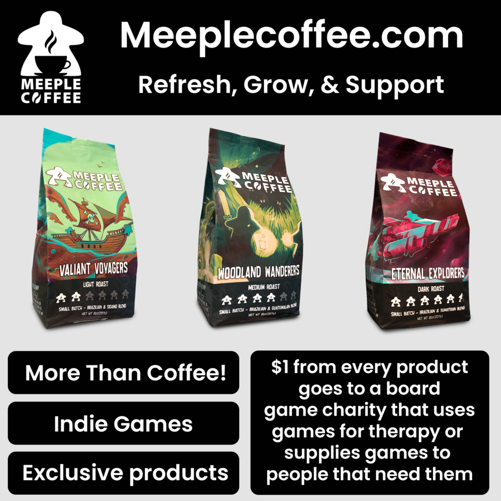 Product image of three bags of coffee beans from MeepleCoffee.com